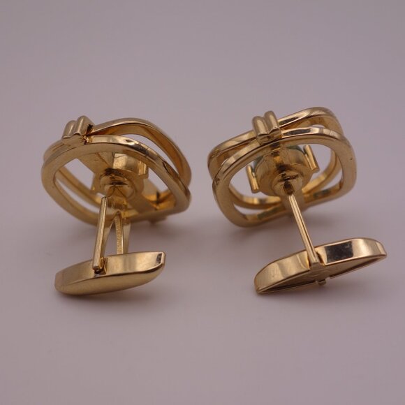 Gold Color Cuff Links with Green Stone PAT 3.208.313 - Picture 4 of 15